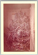 Vtg Color Snapshot Heavily Decorated Christmas Tree With Tinsel Icicles 1960s picture