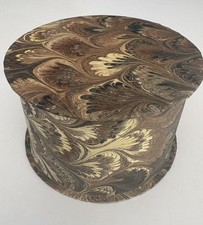 IL PAPIRO Firenze Italy Round Covered Box Marbled Paper Peacock Pattern 4.5” picture