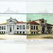 x2 LOT c1910s Waterloo, IA Carnegie Public Library Architecture Postcards picture