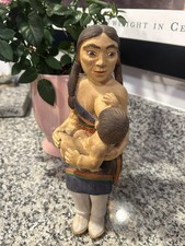 Lowell Talashoma Sr. Hopi Hand Carved Painted Signed Mother Child Doll Figure picture