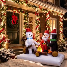 6 FT Christmas Campfire Inflatable W/ Santa Polar Bear & Penguin picture
