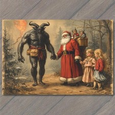 POSTCARD Krampus Christmas Strange Kids Weird Unusual Fun Santa Vintage Vibe picture