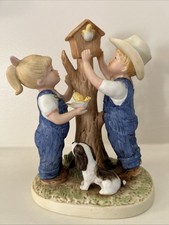VTG 1985 HOMCO Denim Days Porcelain Figurine # 8888 “Our Birdhouse EUC picture