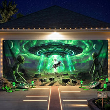 Alien Abduction Halloween Garage Door Decoration UFO Cow picture