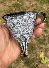 RARE FLUTED FUNNEL SMALL BLACK & WHITE FLUTTED GRANITEWARE ENAMELWARE ANTIQUE picture