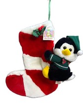 Vintage 1995 3D Penguin Candy Cane Christmas Stocking picture