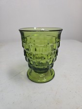 Vtg 60s Indiana Glass Whitehall Colony Cubist Avocado Green Footed 9 Oz Glasses picture