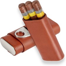 Cedar Lined Cigar Humidor Case Set 3-Pack Travel Leather with Cutter – Gift picture