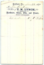 1871 T.M. Lynch Bedford PA Hardware & Paint Billhead picture