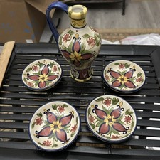 Vintage Pier 1 Vallarta Oil Cruet 4 Dipping Bowls Retired Hand Painted 5 piece  picture