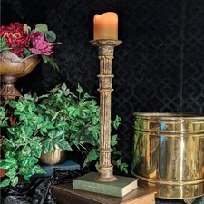 Antique Style Candlestick Heavy Patina Old World Column Restoration Style Decor picture
