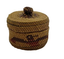 Antique c1920s Nooksack/Coast Salish Miniature Covered Basket Thunderbird Note picture