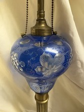 Matching Pair Of Cut To Clear Cobalt Blue Whale Oil Lamps  picture
