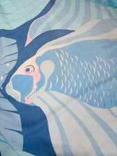 VTG 70'S BURLINGTON BLUE KOI FANTASTIC FISH PRINT FITTED TWIN BED SHEET picture