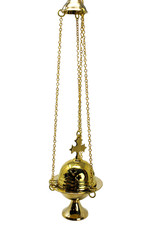 Polished Brass Hanging Thurible Censer With Cross Design and Top Loop 4 3/4