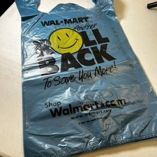 Lot 15 Walmart Blue Roll Back Smiley Face Plastic Shopping Bags 2001 VINTAGE picture