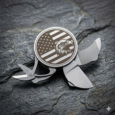 Patriotic US Flag Eagle Stainless Steel Coin 3 in 1 Tool Knife File Scissors picture
