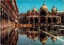 St Mark's Basilica & Piazza San Marco High Tide Venice IT Vintage Postcard TPQ27 picture