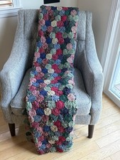 Vtg Yo Yo Quilt Fall Colors Patchwork Burgundy Green Circle Handmade 64x54 Read picture
