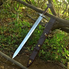Hand Forged Templar Knight Battle Ready Sword, 1095 Steel, Brass Guard & Pommel picture