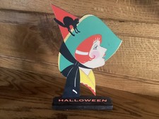Beautiful Halloween Girl / Hat with Cat/ Wood Cut Out - 10” picture