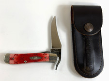 2003 Case XX 61953L SS RussLock Red Bone Folding Knife Leather Sheath USA picture