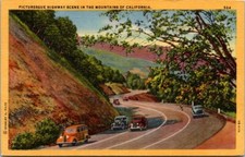 postcard Picturesque Hwy scenes-old cars in the mountains of California 2268 picture