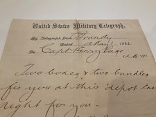 CIVIL WAR US MILITARY TELEGRAM BRANDY STATION VA TELEGRAM 1864 SEE BIO #89 picture