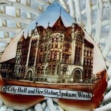 SPOKANE WA WASHINGTON Antique CITY HALL FIRE STATION Souvenir Heart TRINKET DISH picture