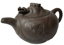 Vintage Chinese Brown Clay Yi Xing Teapot Movable Dragon Head Marked Lid picture