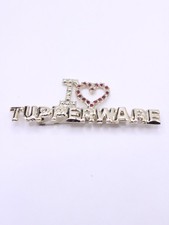 Vtg I Love Tupperware Sales Rep Brooch Pin -  with Rhinestones picture