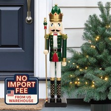 3 Ft. Classic Green Wooden Holiday Nutcracker with Golden Scepter for Christmas picture