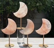 Wholesale 4 Pcs Natural Pink Hematoid Fire Quartz Moon W/  stand Healing picture