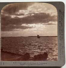 A Moonlight Night on the Broad St. Lawrence Historic Vintage Stereoview Card picture
