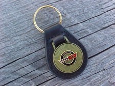 1984-96 Corvette C4 NOS Leather Key Fob Antique Gold Medallion Unique Quality picture