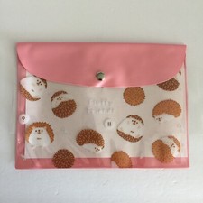Daiso Japan - Fluffy Friends Hedgehog Pink Snap Close Storage Pouch 8.5