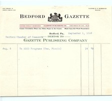 1928 Bedford, PA Gazette billhead to Chamber of Commerce picture