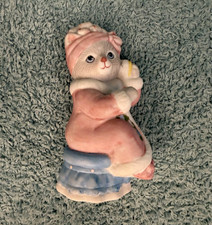 Vintage Schmid Priscilla Cat Figurine Porcelain Cucumber Kiss Pink Grandmacore  picture