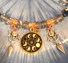 Evil Eye Crescent Goddess Moon Phase Witch Pagan Protection Necklace G24 picture