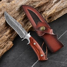 1pc Hand-Forged Damascus Fixed Blade | Wooden Handle, Sheath, Ambidextrous picture