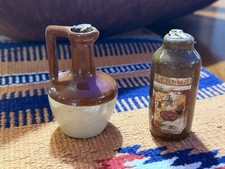 MOHAWK & LEROUX POTTERY CURACAO BROWN WHITE GRECIAN JUGS CORKS LABEL LOT 2 EUC picture