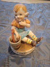 Vintage Nippon Yoko Boeki Figurine Girl Bucket Shovel Japan 1950s Hummel Style picture
