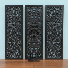 Wooden Twist Premium Wooden Decoration Hand Carved 3 Wall Panel (MDF Wood,Black) picture