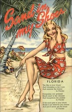 Florida Bathing Beauty Pinup Sexy Woman SCARCE CURT TEICH LINEN 226F c1940s PC picture