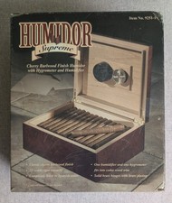 NEW Supreme Humidor Cherry Burlwood Finish Hygrometer & Humidifier w/ Brass 25ct picture