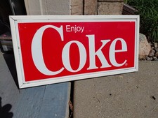 c.1960s Original Vintage Enjoy Coke Sign Metal Framed Coca Cola Soda Pepsi Cool picture