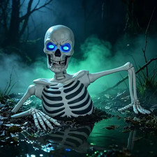 Giant Halloween Skeleton Outdoor Yard Decor, Ground Breaking Skeleton LED Eyes, picture