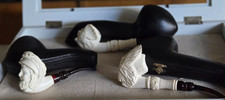 Vintage Block Meerschaum Unsmoked Carved Pipe With Hard Case LOT OF 3   # 1 picture
