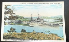 RARE VINTAGE POSTCARD USS ARIZONA MIRAFLORES LOCKS PANAMA CANAL picture