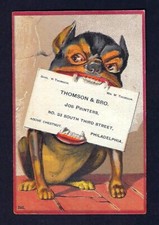 c1880 Victorian Trade Card, Thomson & Bro. Job Printers, Dog Biting Card picture